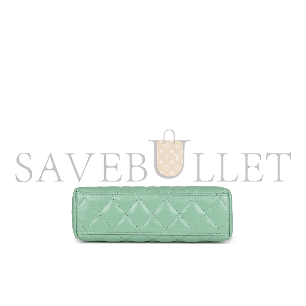 CHANEL MASTER KELLY SHOPPER LIGHT GREEN SHINY AGED CALFSKIN BRUSH GOLD HARDWARE (19*13*7cm)